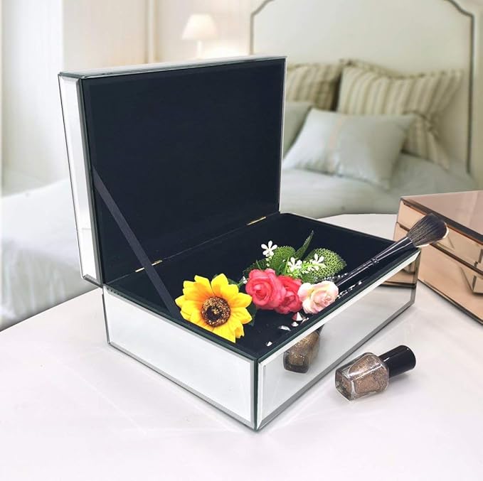 QMDECOR Silver Glass Mirrored Jewelry Box Beautiful Finish Storage Sturdy Organizer High-end Jewelry Organizer Luxury Big Van