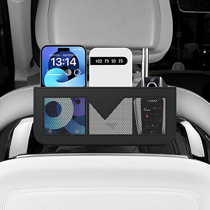 Car Seat Side Pocket Organizer, PU Leather Multifunctional Small Vehicle Console Side Storage Pouch, Automotive Gap Filler Bag for Cell Phone Sunglasses, Universal for SUV RV Truck (Black)