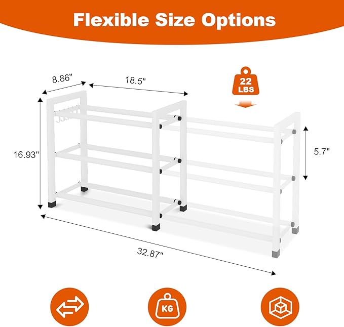 Expandable Shoe Rack for Closet Adjustable Metal Shoe Rack for Entryway 18.5"-33" Free Standing Shoe Organizer 12 Pairs with 