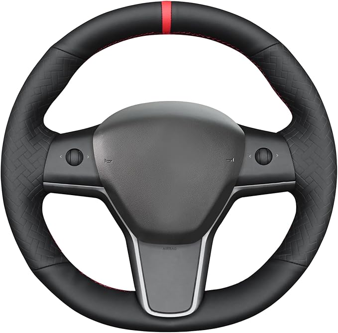 MEWANT Hand Stitched Steering Wheel Cover for Tesla Model 3 2017-2023 / Model Y 2020-2023 for Tesla Model 3/Y Accessories