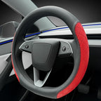 LKWLIKEI Leather Steering Wheel Cover. Elegant Diamond Checkered Design, Non-Slip and Breathable, for Tesla Model 3/Y Steerin