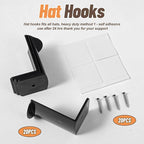 20 Pack Hat Hooks for Wall, 2.8‘’ Strong Adhesive Cowboy Hat Rack with Anti-Slip Teeth, Suitable Sun Hats, Fedora, Wide Brim 