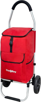 Ultra-Lightweight Red Foldable Shopping Cart for Groceries Large 42L Capacity Rubber Wheels, Removable Insulated Bag Liner, Durable Aluminum Frame, Multi-Function Personal Hand Truck