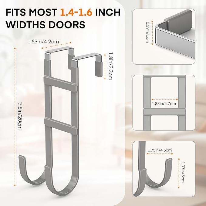 FYY Over The Door Hooks - 4 Pack Heavy Duty Dual-Hook Organizer Hanger with Non-Slip Rubber for Towels, Clothes, Hats & Bags 
