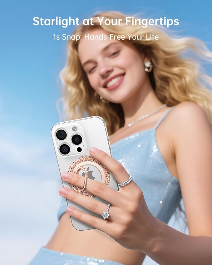 SYNCWIRE Magnetic Phone Ring Holder for MagSafe - Glitter Phone Grip Stand with 360° Rotation Finger Ring Kickstand Blingbling Compatible with iPhone 17 16 15 14 13 12 Pro Max MagSafe Accessories