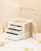 Enthralite Jewelry Box with 3 Drawers: Display Organizer for Earrings Necklaces - Gift for Girls Women (White)
