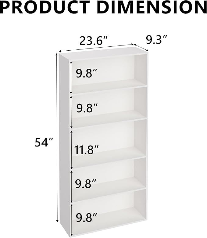 5 Tier Book Shelf,Wooden 5 Cube Storage Organizer, 54 Inch Versatile Cubes Shelf and Cubby Unit for Any Space (White, 5 Cube-