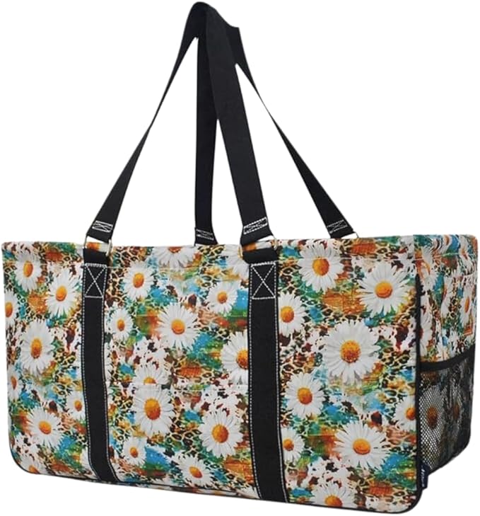 NGIL Extra Large Utility Tote Reusable Grocery Bag Oversized Collapsible for Groceries, Storage, Picnic, Beach (Wildflower-Black)