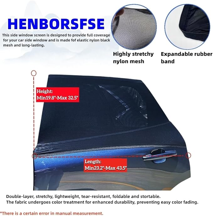 2Pack Rear Side car Window sunshades,Premium Rear Privacy Screens for SUV,Sedans,Truck Van,Double Layer Breathable Elastic Spandex mesh,Bug Insect Protection,Camping Travel Essential(Max43.5 * 32.5)