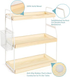 Uneviesyka Bathroom Counter Organizer, 3-Tier Standing Storage Shelf with Basket, Wood Tray for Skincare Vanity Organizer(Whi