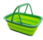 SAMMART 9.2L (2.37Gallon) Collapsible Tub with Handle - Portable Outdoor Picnic Basket/Crater - Foldable Shopping Bag - Space Saving Storage Container (1, Dark Green/Fluorescent Green)