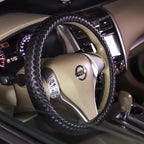 Carwales Car Leather Steering Wheel Cover Men Luxury Black Hand-Made Wrap Hand Woven Universal 14.5-15 Inch