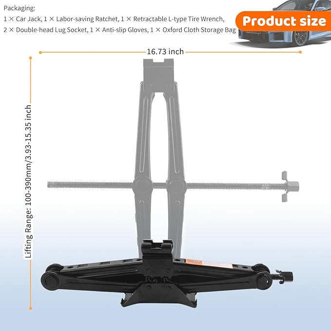 Heavy Duty Scissor Jacks for Car Set,Portable Car Jack Kit Lifts Heights of 3.93 to 15.35 Inch,2 Ton 4409 lbs Tire Jack Kit f