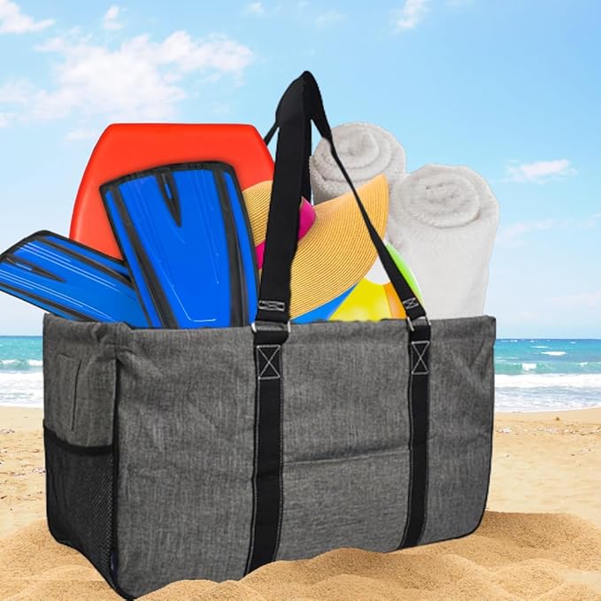 NGIL Extra Large Utility Tote Reusable Grocery Bag Oversized Collapsible for Groceries, Storage, Picnic, Beach (Gray)