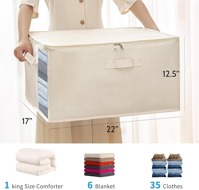 6-Pack Large Canvas Comforter Storage Bags Closet Organizer for Clothes Sweater Clothes Organizer with Dual Zipper Three Carr