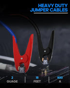 SAFEMATE Heavy Duty Jumper Cables, 2 Gauge 18 feet Automotive Booster Cables for Car Battery, with Voltage Detection and Reverse Connection Protection