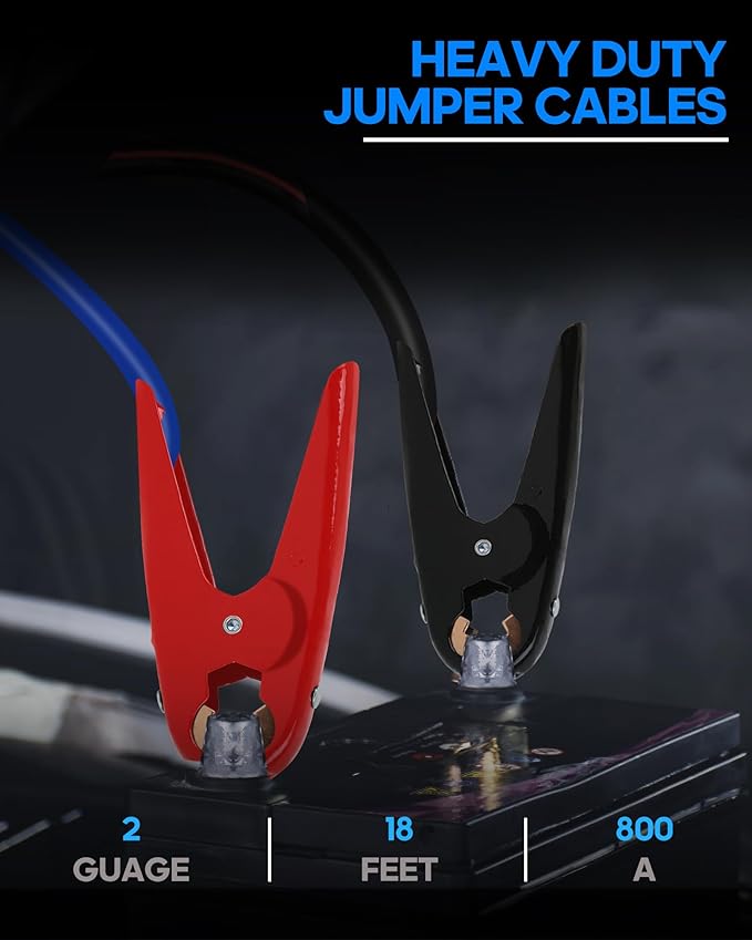SAFEMATE Heavy Duty Jumper Cables, 2 Gauge 18 feet Automotive Booster Cables for Car Battery, with Voltage Detection and Reverse Connection Protection