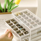 YUFONG Earring Organizer Box Acrylic Jewelry Organizer with 3 Drawers 54 Adjustable Grids Clear Stackable Earring Holder Velv