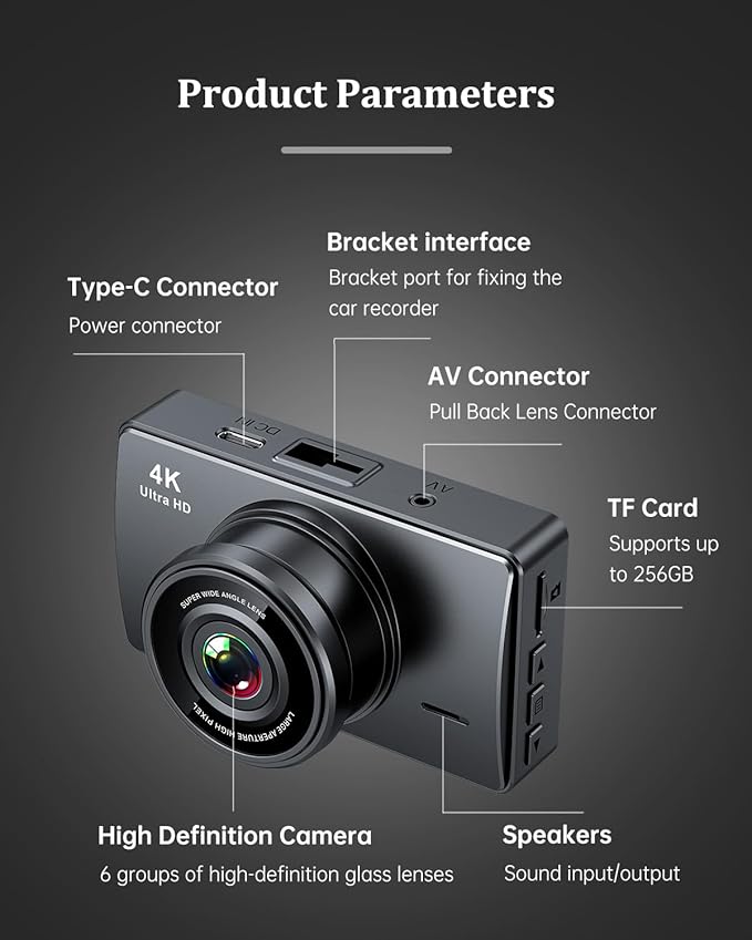 Dash Cam Front and Rear, Dash Camera for Cars 4K+1080, Dashcam Built-in WiFi, APP Control, 32GB Card Included, 3" IPS Touch S