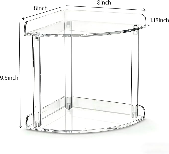 2 Tier Clear Acrylic Bathroom Corner Organizer, Countertop Vanity Tray for Makeup, Cosmetics, Perfume - Freestanding Storage 