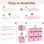 9 Cube Storage Organizer Shelf with Storage Bins and Label, 11 Inch Toy Cube Bins Clothes Closet Organizers Drawers Fabric Dr
