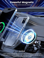 MOKPR for Magnetic Car Mount Charger-15W Wireless Car Charger-Magnetic Car Phone Holder for Dash Air Vent-LED RGB HandsFree Car Mount Fast Car Charger for iPhone 14/13/12 Series Carbon Fiber