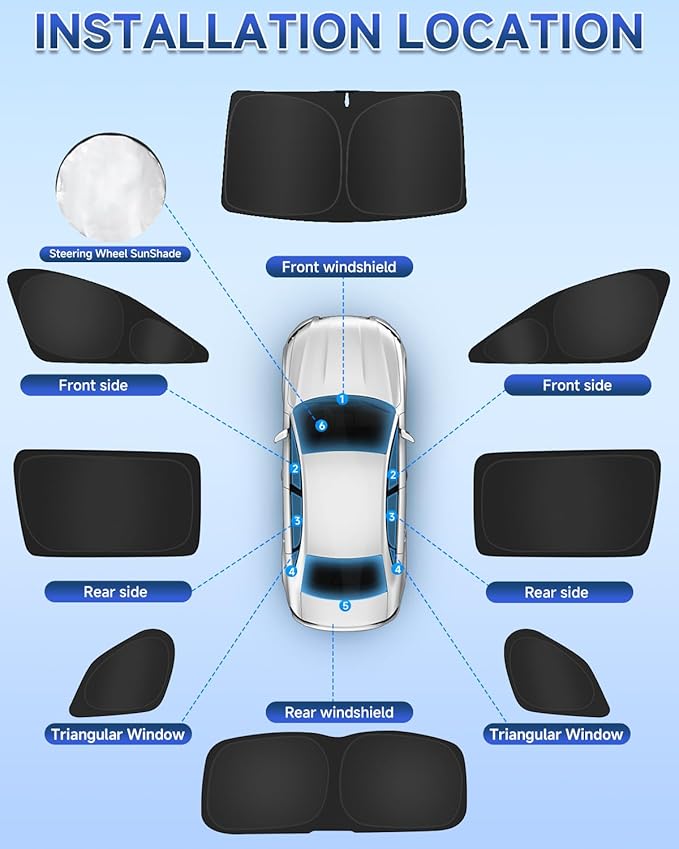 6PCS Window Shades for Corolla Cross(2020-2025) Accessories – Full Coverage Sun Shade for Side Windows, Rear Triangular & Windshield – UV Protection & Privacy for Camping, Napping, Relaxing
