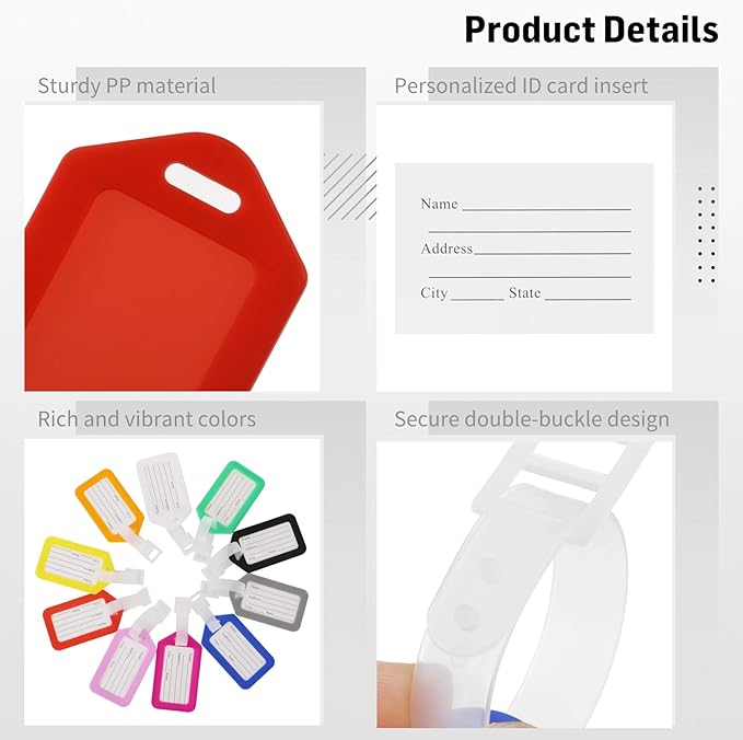 200 Pcs Luggage Tags, 3.3×2" Plastic Luggage Tags with Name ID Card Inserts & Lanyards, Personalized Luggage Labels, Airplane