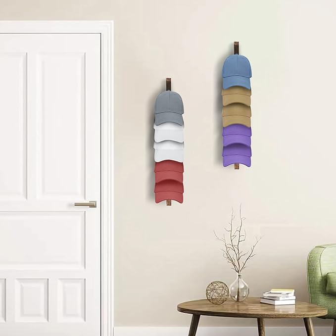 2PCS Wall Mounted Wooden Hat Rack for Baseball Caps - Solid Wood Organizer & Storage Display for Closet Door, Bedroom, Entryw