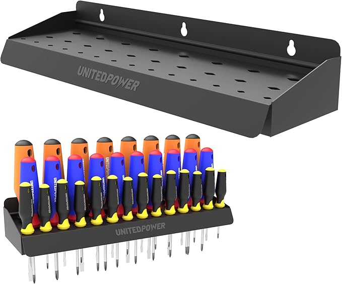 UNITEDPOWER Screwdriver Holder, Wall Mount Storage Rack Organizer for Workshop, Shed, Garage, Home, Stores up to 32 Screwdriv