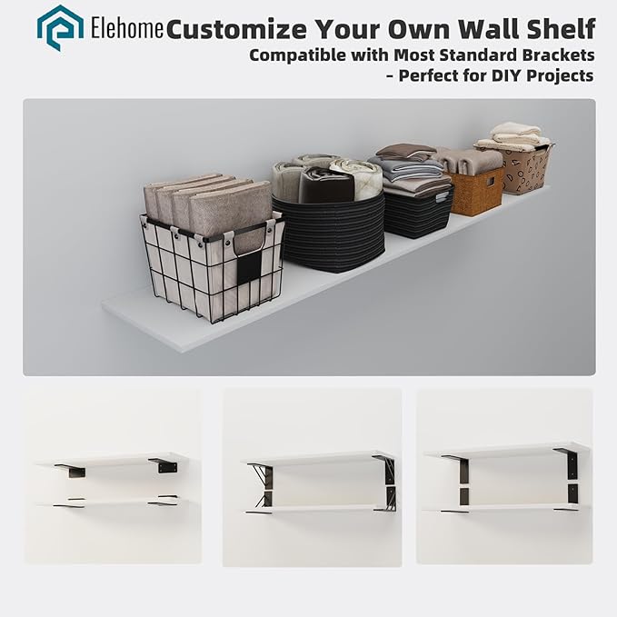 Floating Shelf Board for Wall 5/8" –1 Pack Board Only, No Brackets – 72"L x 12"W x 0.6"T White Melamine Wood Floating Shelves