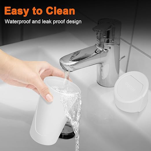 Car Trash Can, Mini Car Trash Bin with Lid, Leakproof Cup Holder Car Garbage Can with 20 Trash Bags, Vehicle Front Back Seat Organizers and Storage for Car, Home, Office, White