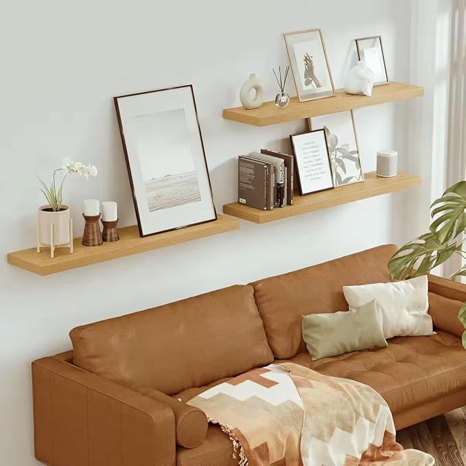 Vivelove Single Floating Shelves Oak 48 Inches, 48 x 10 inch Deep x 1.8 in Thick, Long Wall Shelves Heavy Duty 80 lbs for Bed