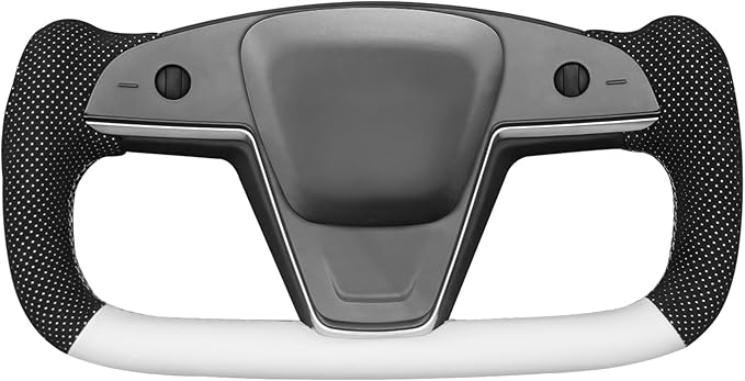 MEWANT Hand Stitched White Leather Steering Wheel Cover Wrap for Tesla Model S 2021-2023 / Model X 2021-2023 Steering Wheel Accessories