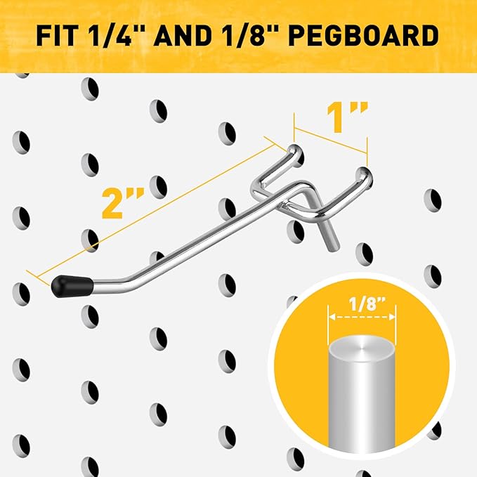 ELEAD 105-Piece 2 Inch Pegboard Hooks, Heavy Duty Peg Board Organizer Accessories, Peg Board Tool Hangers Fit for 1/4" and 1/