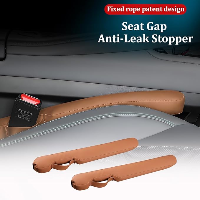 Car Seat Gap Filler, 2PCS Between Vehicle Seats Console Organizer Stop Things from Dropping, Automotive Interior Chair Gap Coverage Fill, Universal for SUV Automobile Truck (Brown)