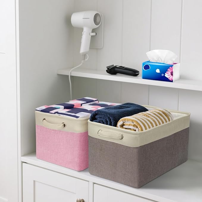 BALEINE 4 Pack Fabric Closet Storage Bins for Shelves, Linen Closet Organizers and Storage, Decorative Baskets for Organizing