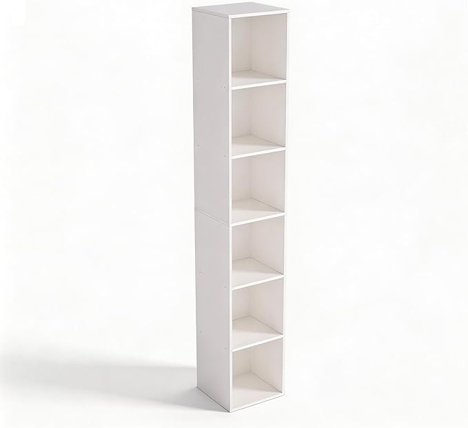 White Cube Shelf, 6 Cube Storage Organizer, 6-Tier Cube Storage Shelf, Freestanding Low Bookcase for Living Room Decor, Bedro