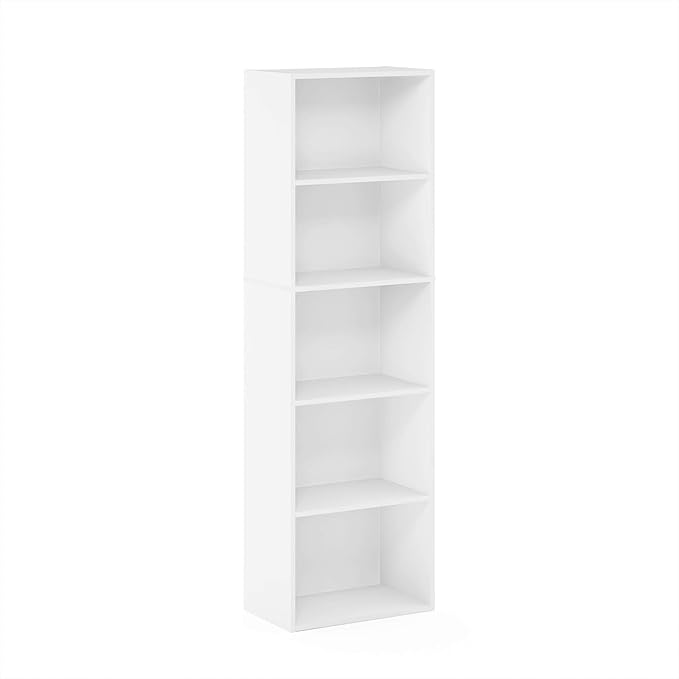 Furinno LUDER Book Shelf, 5-Tier Bookshelf, Bookcase with Open Shelves, 9.4 x 15.8 x 52, Easy Assembly, for Living Room, Bedr