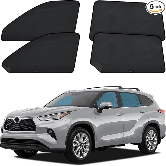 ZATOOTO Car Window Shades for Toyota Highlander 2021-2024, 4 Pcs Magnetic Car Window Covers - 100% Block Light Privacy Curtains, Side Window Sun Shade for Baby Breastfeeding, Sleeping, Camping
