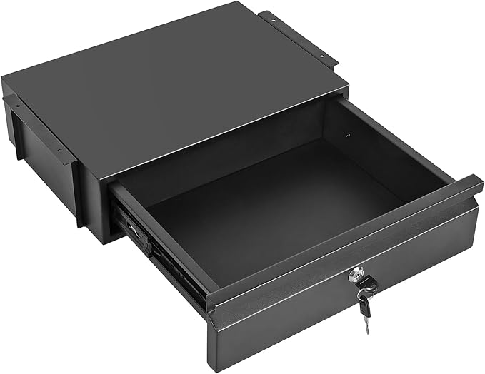 Under Desk Drawer 15.7" x 11.8" x 4.3", Under Desk Pull Out Drawer with Lock and Keys, 4.3” & 7.5” Optional Bracket Height, S