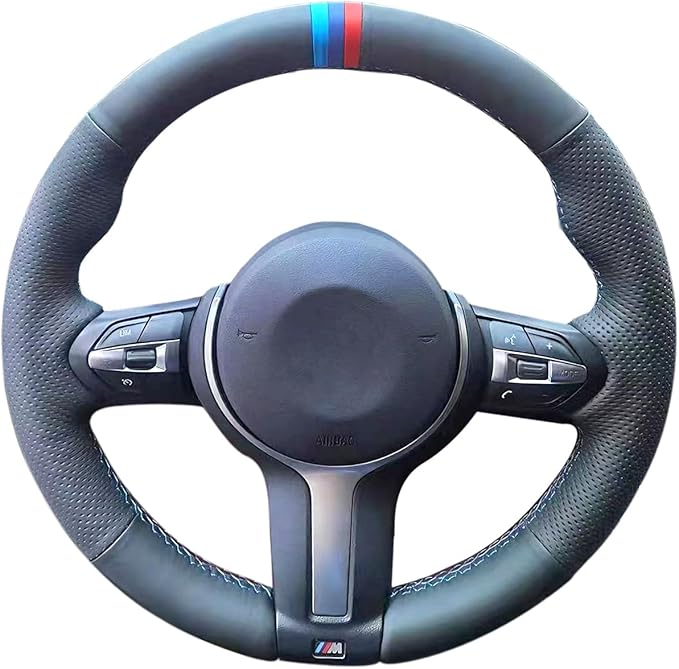 Hand Sewn Black Perforated Ultra-Fine Fiber Leather Steering Wheel Cover, for BMW 228i 230i 320i 328i 330i 335i 340i 428i 430i 435i 440i 525i 535i 550i 640i 650i