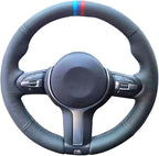 Hand Sewn Black Perforated Ultra-Fine Fiber Leather Steering Wheel Cover, for BMW 228i 230i 320i 328i 330i 335i 340i 428i 430i 435i 440i 525i 535i 550i 640i 650i