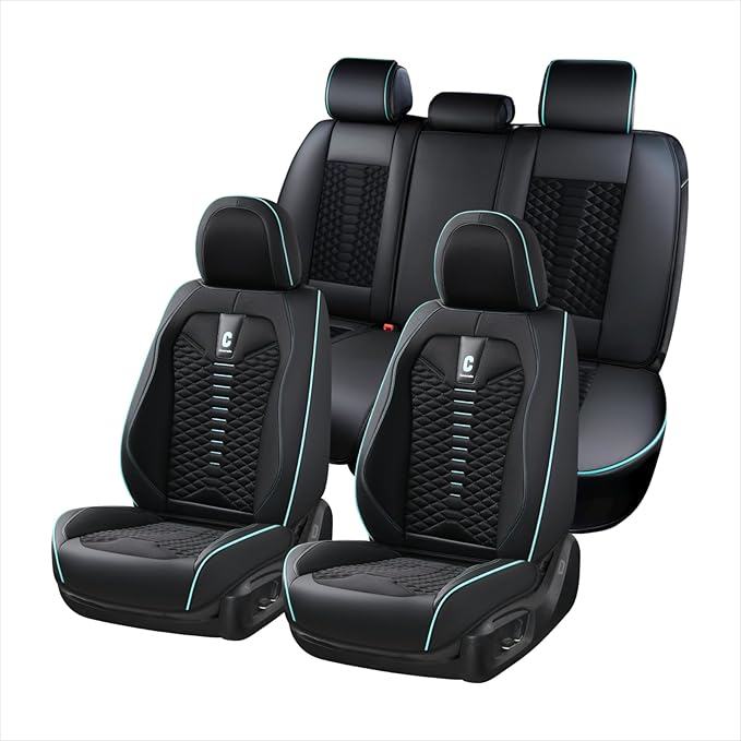 Coverado Car Seat Covers Full Set, 5 Seats Universal Seat Covers for Cars, Breathable Fabric Faux Leather Auto Seat Cushions,