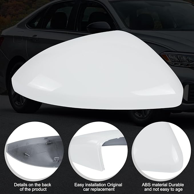 DERI Passenger Side Mirror Cap Compatible with Volkswagen Jetta 2019 2020 2021 2022 2023 2024 2025, Right Side Mirror Cover fit for VW Jetta US Version Without Turn Signals, Super white