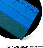 FOSHIO 12 Inch Felt Squeegee for Vinyl wtih Ruler 30CM 4 Round Corners Universal Card, Window Tint Film Installing Hard Blue PP Car Vinyl Wrap Scraper Tool