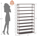 LANTEFUL 10 Tiers Shoe Rack 50 Pairs Large Capacity Tall Shoe Organizer Sturdy Shoe Storage with Two Hooks Space Saving Metal