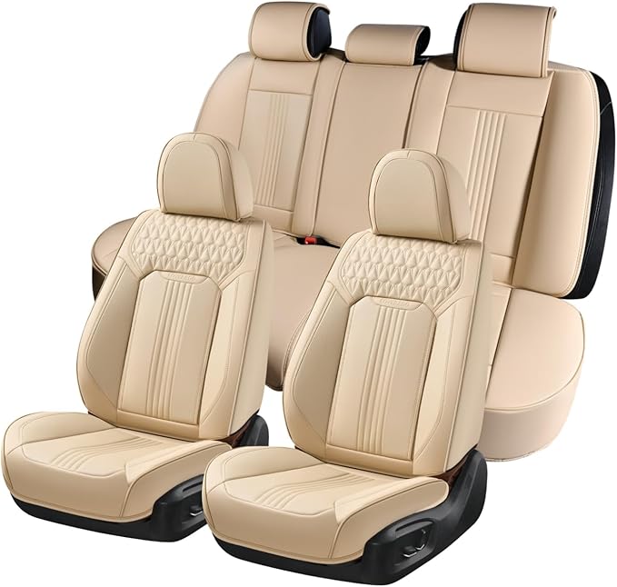 Coverado Seat Covers, Car Seat Covers Full Set, Beige Seat Cover, Front Seats Back Seat Cover, Waterproof Car Seat Cushion, L