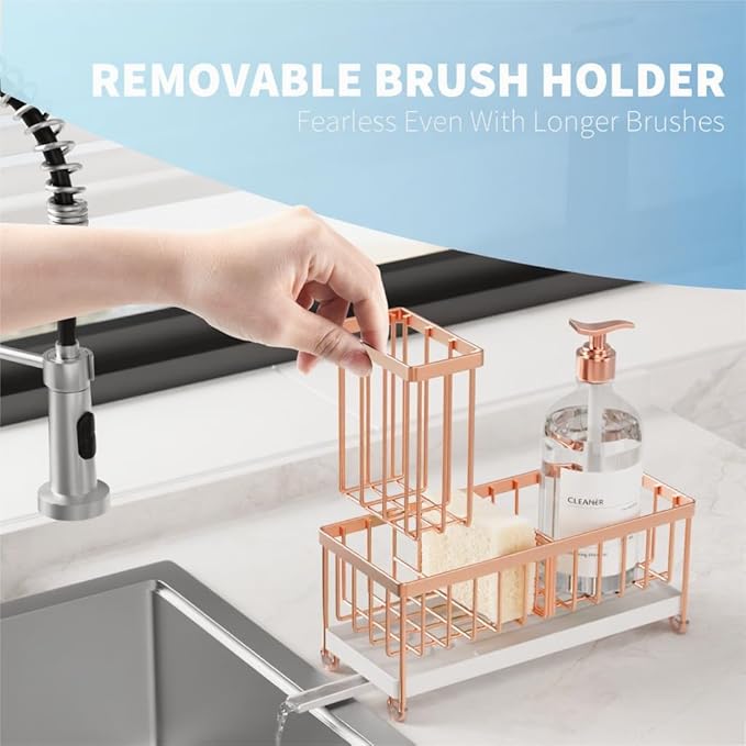 Cisily Sponge Holder for Kitchen Sink, Sink Caddy Organizer with High Brush Holder, Kitchen Countertop Organizers and Storage
