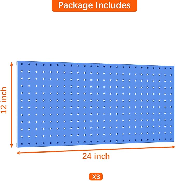 TORACK 3 PCS Metal Pegboard Panels(12x24 inch) for Wall Garage Utility Tools Storage Pegboard for Workbench, Modular Peg Boar